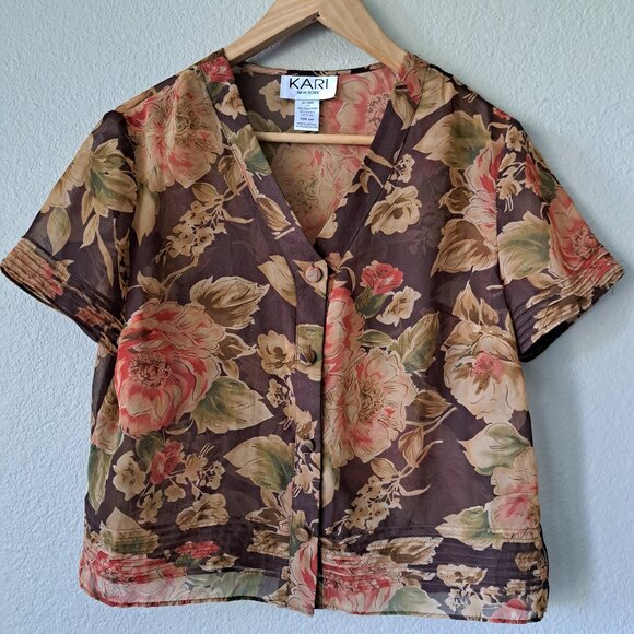 💚Kari New York Vintage Floral Blouse Size 14P - Picture 1 of 8